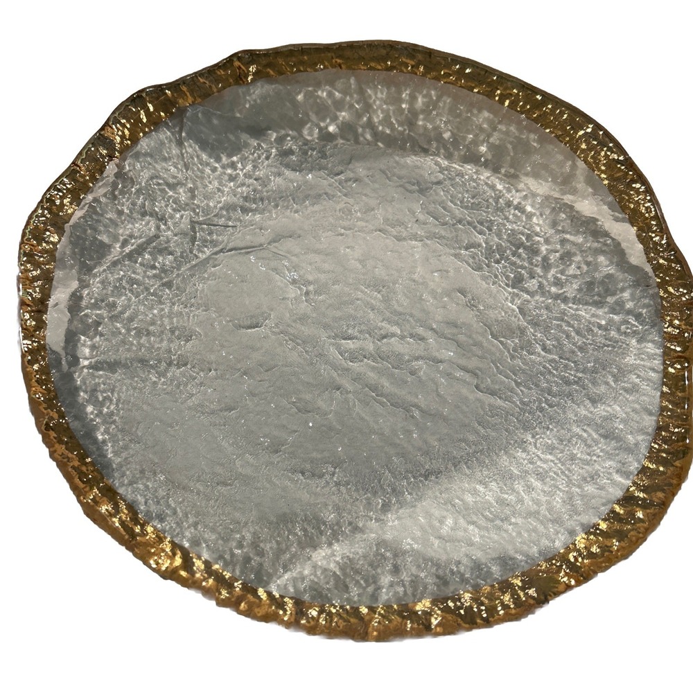 Glacier IVV Italian 10K Gold Trimmed 10' Dinner Plate Textured Art Glass Round
